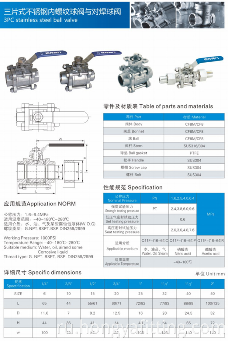 Stainless Steel 3PC Ball Valve